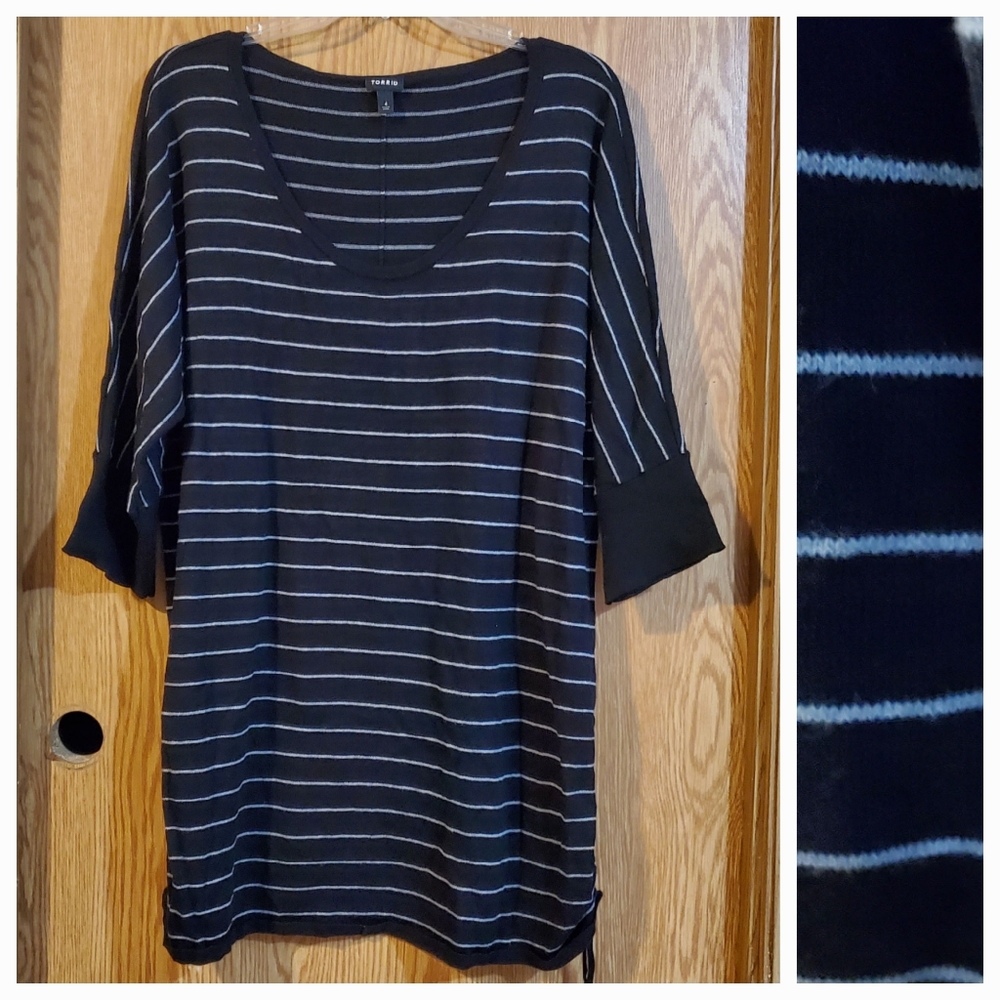 Torrid striped dolman 1/2 sleeve tunic length sweater top size 4